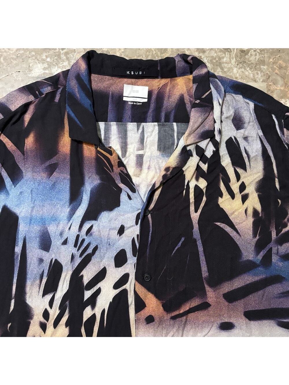 Ksubi Shirt Mens 2XL Black Abstract Print Camp Loop Collar Beach Flowy
